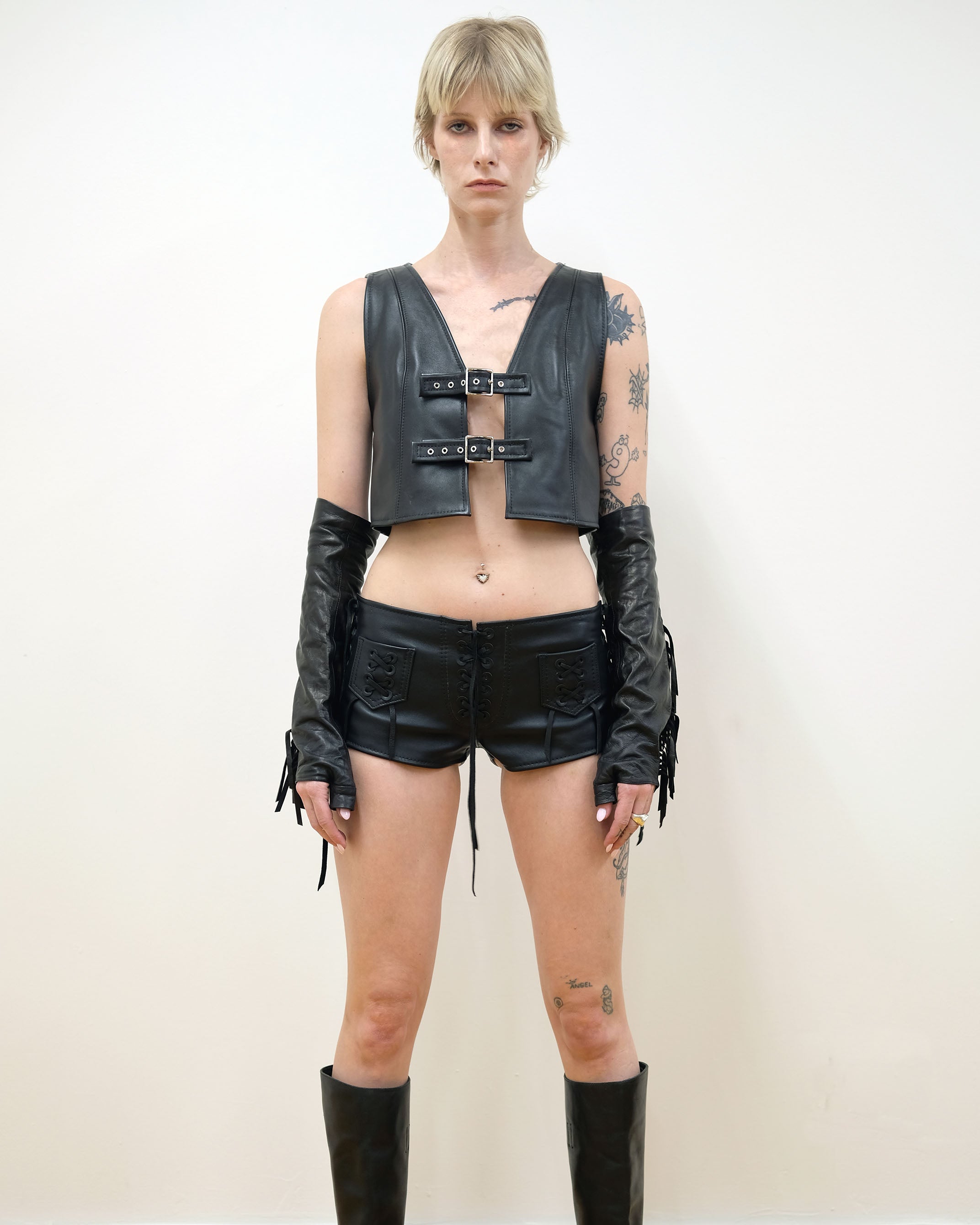 The "Chelsea" Cropped Two Buckle Leather Vest