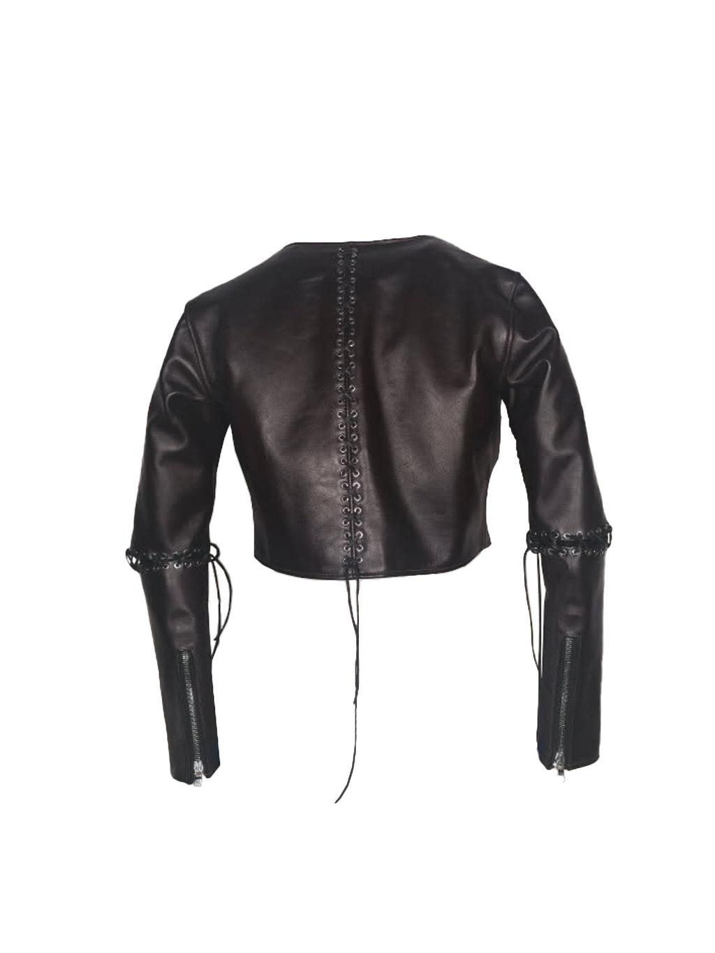 Leather "sharp elbow" crop jacket
