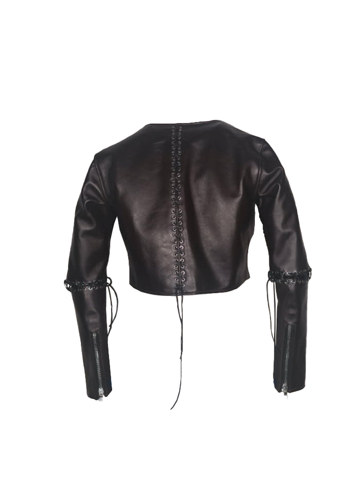 Leather "sharp elbow" crop jacket