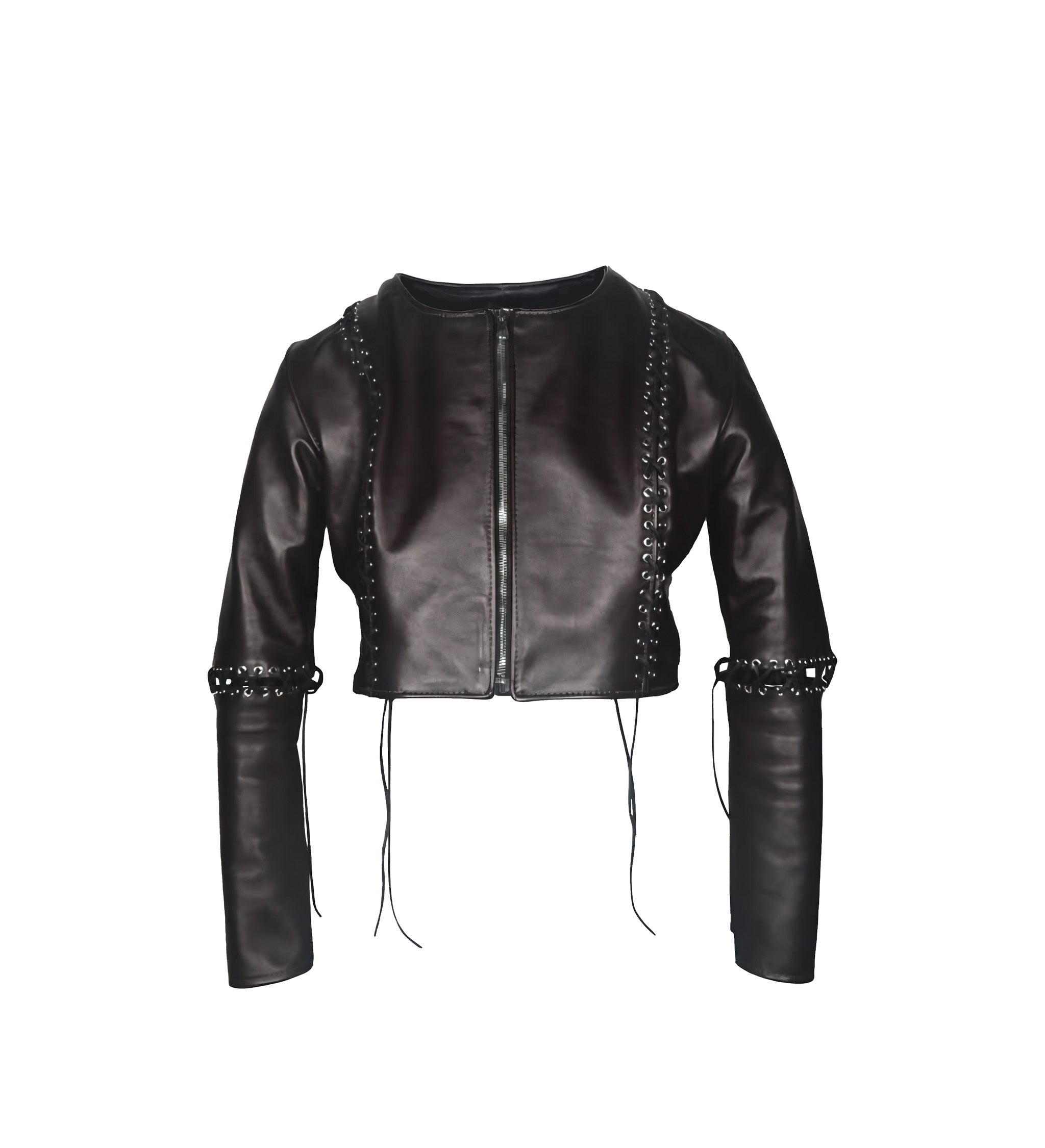 Leather "sharp elbow" crop jacket