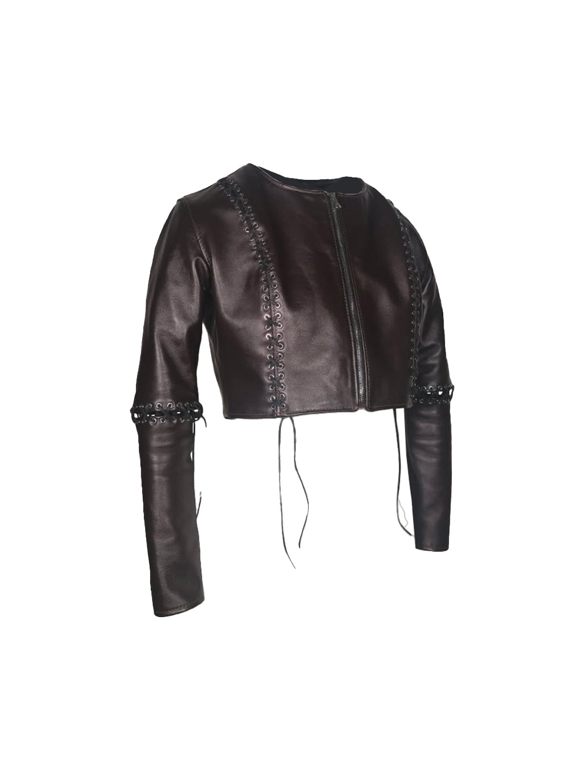 Leather "sharp elbow" crop jacket