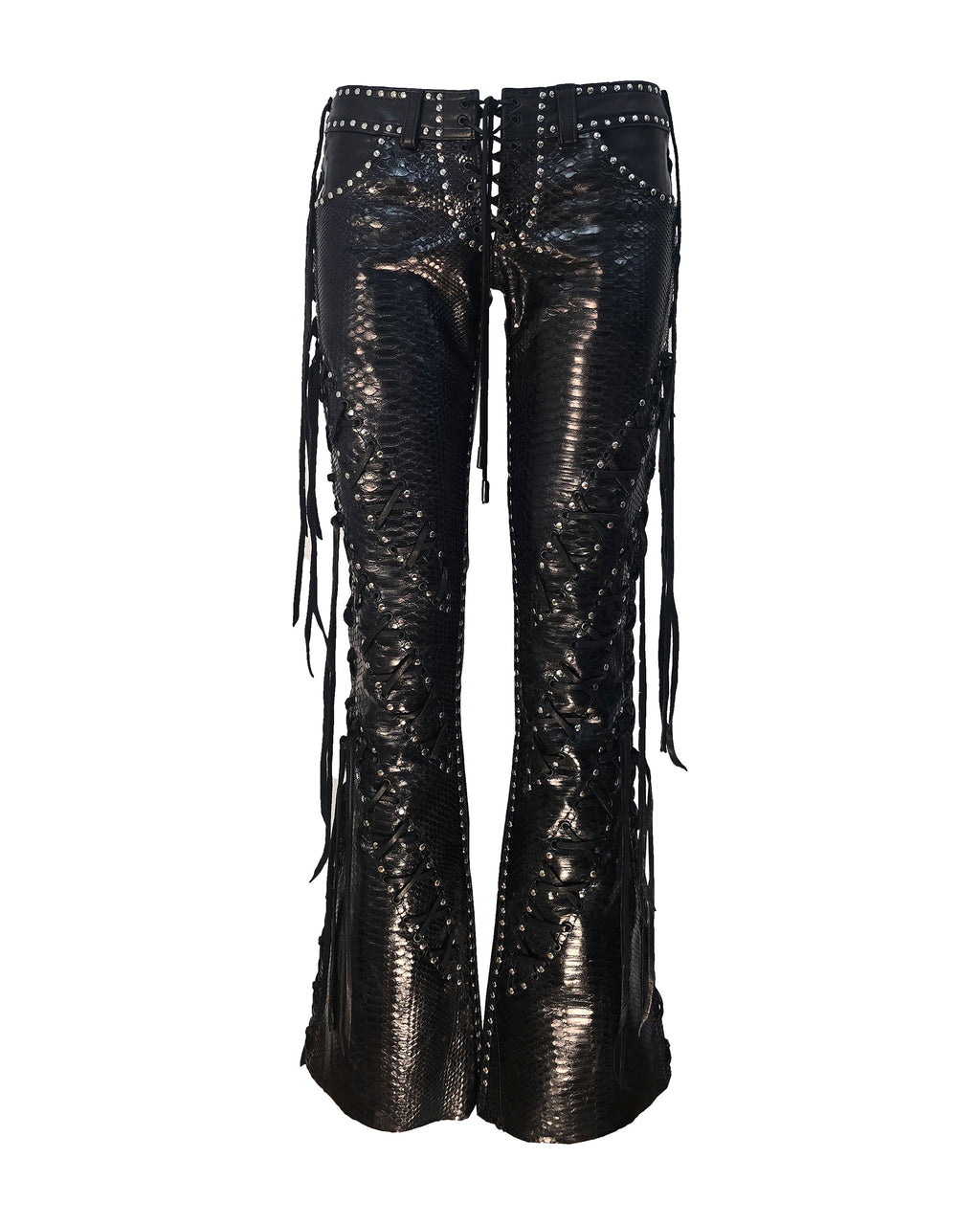 The "Angus" Snakeskin and Leather Flare Pants