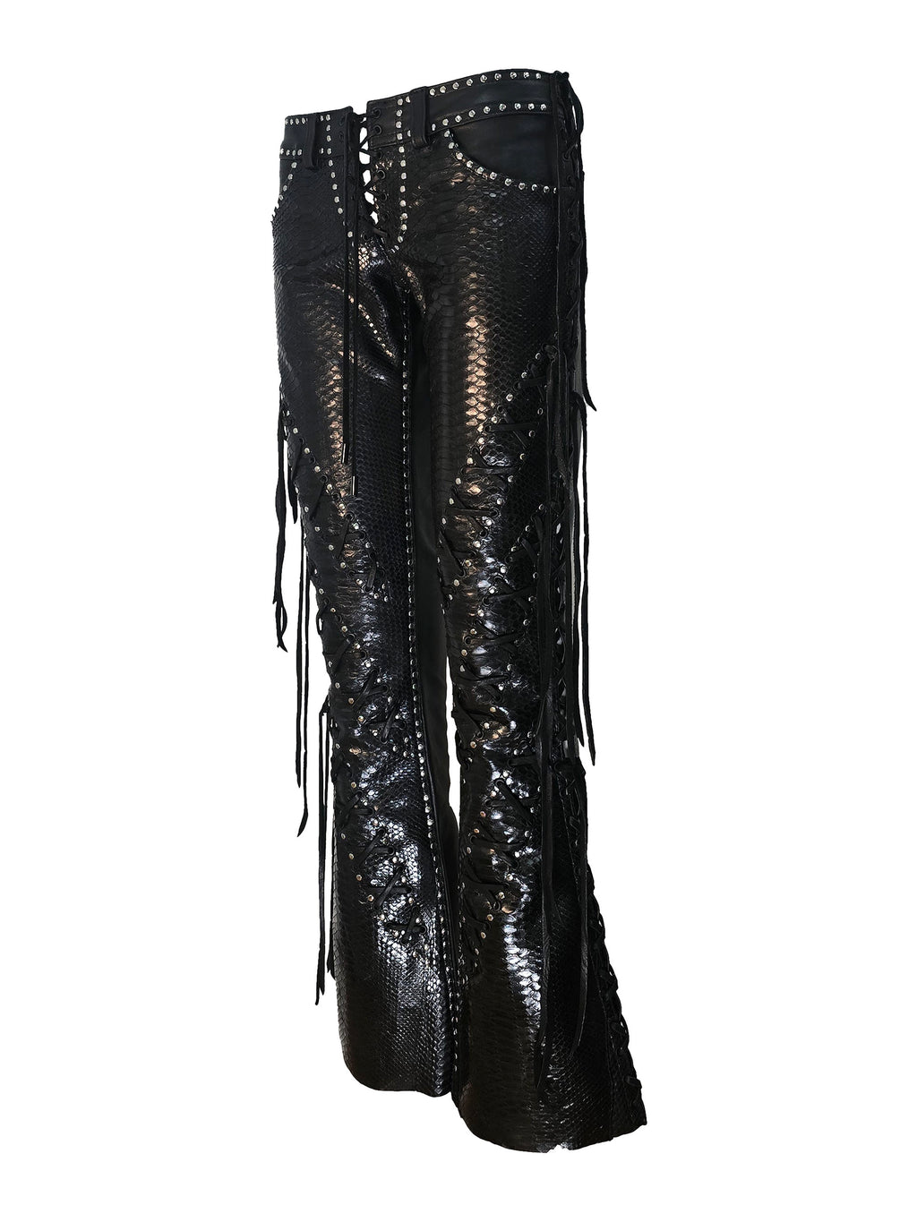 The "Angus" Snakeskin and Leather Flare Pants