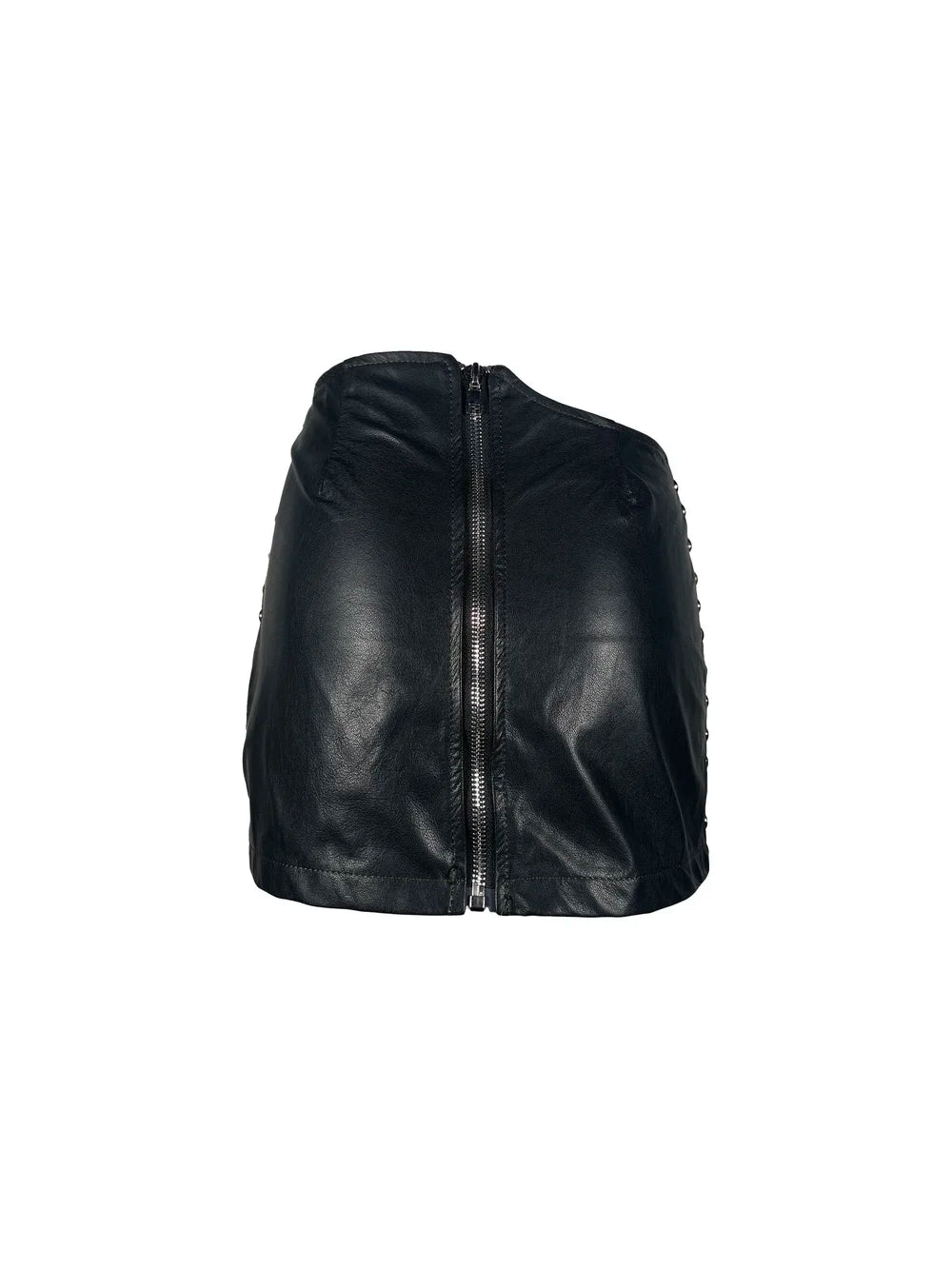 Studded Front Asymmetric Cut Leather Mini-Skirt
