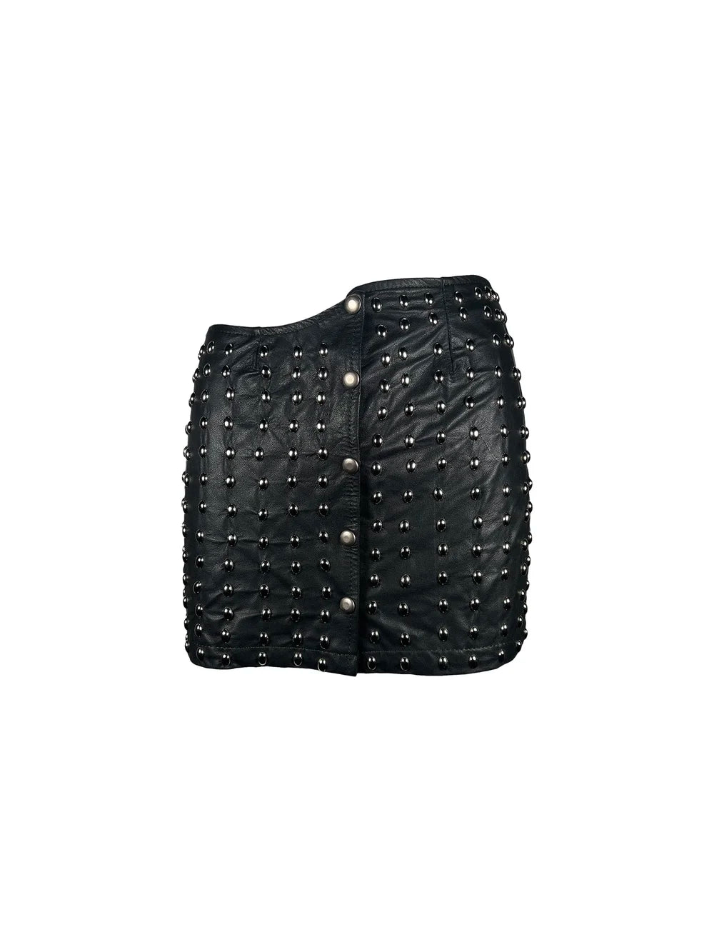 Studded Front Asymmetric Cut Leather Mini-Skirt