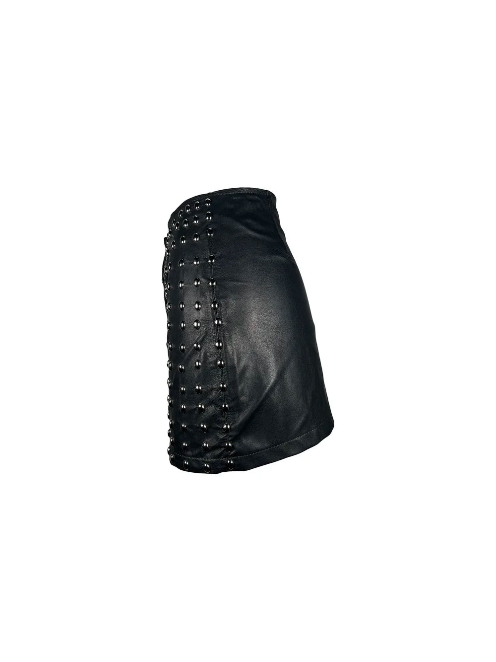 Studded Front Asymmetric Cut Leather Mini-Skirt