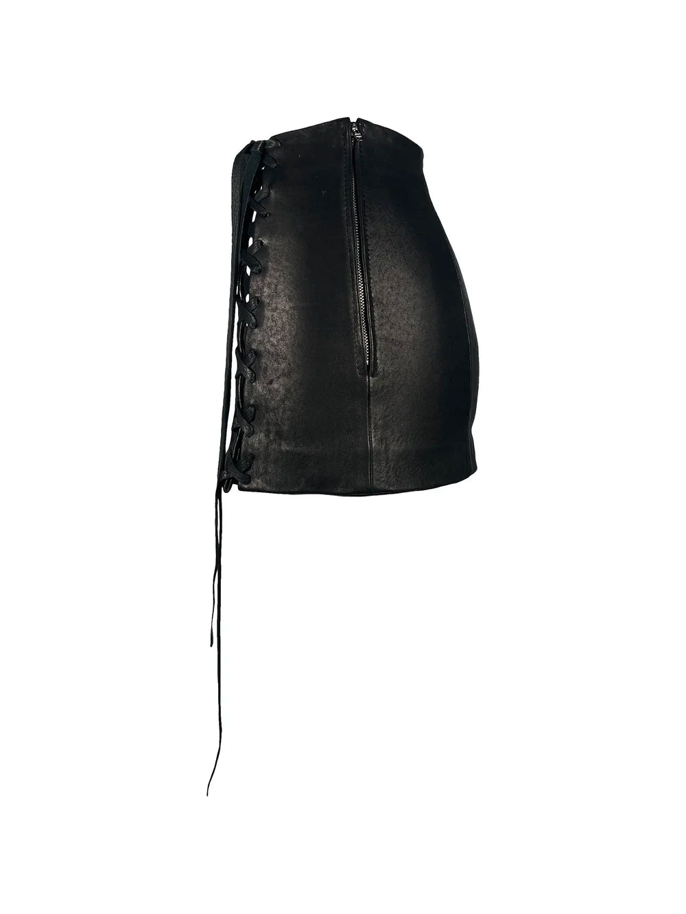 Front Lace-Up Leather Mini-Skirt